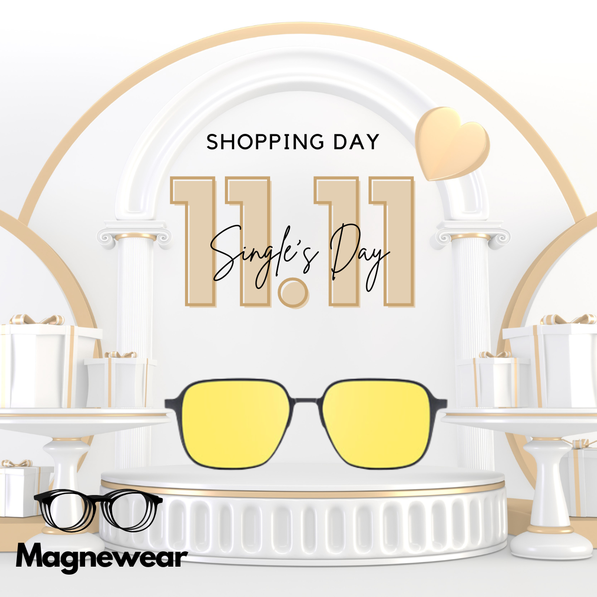 Magnewear sunglasses promo for Single's Day sale with magnetic clip ons & adjustable lenses
