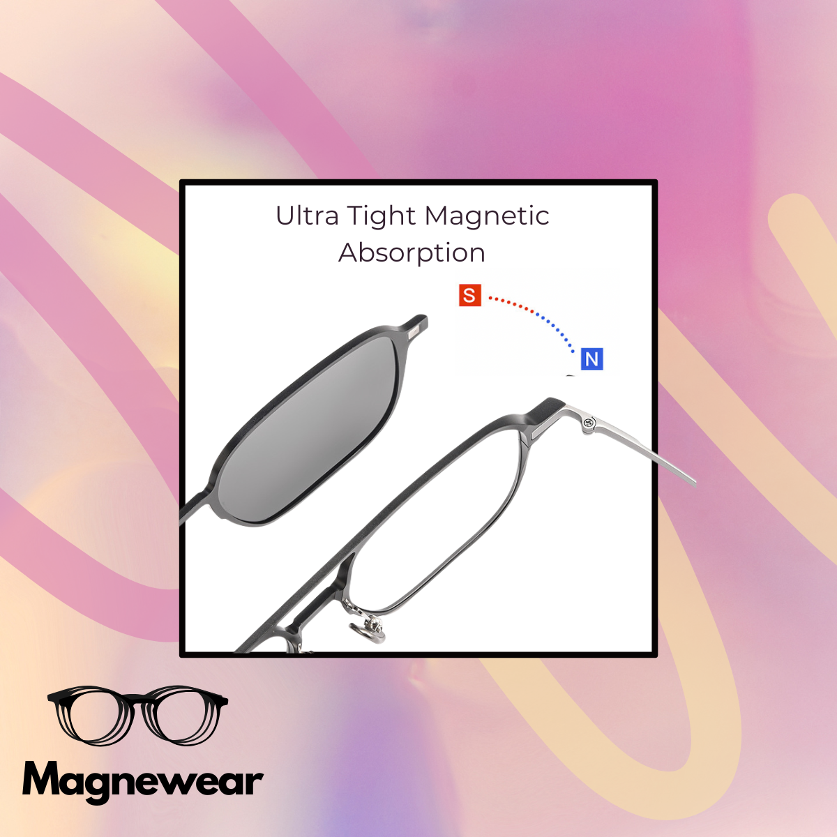 Magnewear magnetic clip on sunglasses with ultra-tight magnetic absorption for versatile eyewear use