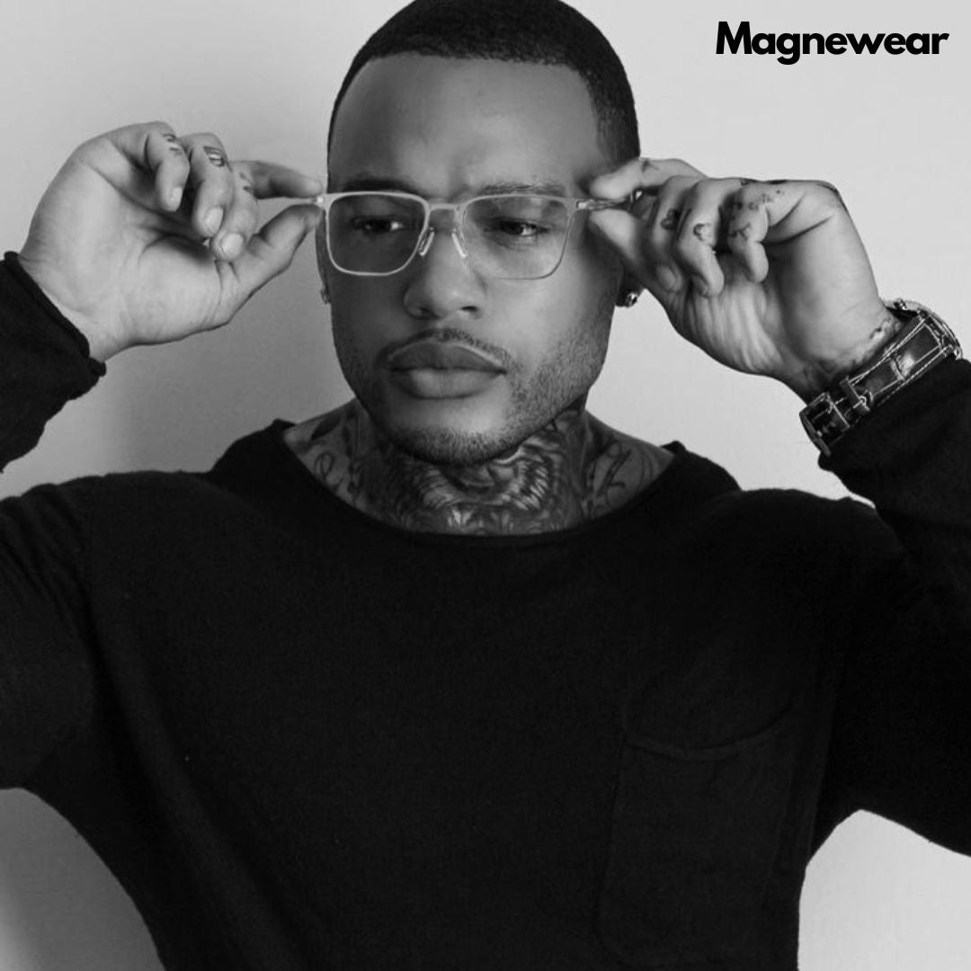 Male model wearing Magnewear magnetic clip on sunglasses