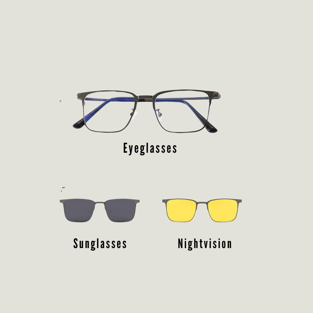 Magnewear eyewear with magnetic clip ons, prescription glasses, and night vision glasses