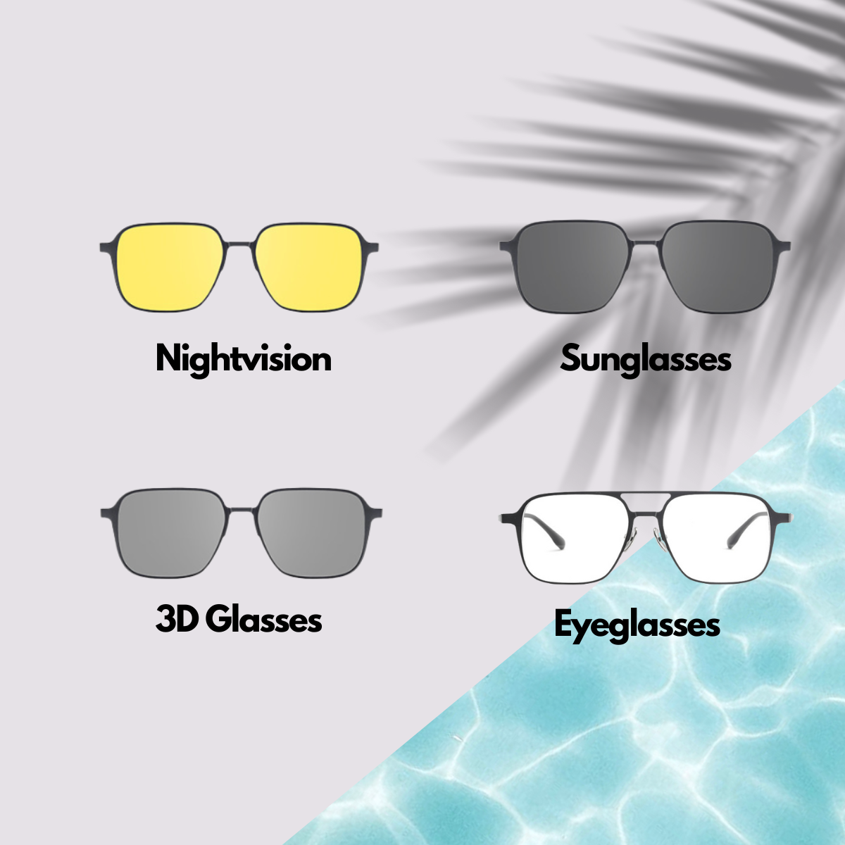 Magnewear magnetic clip on sunglasses with 3D, night vision, anti-blue light and prescription lenses