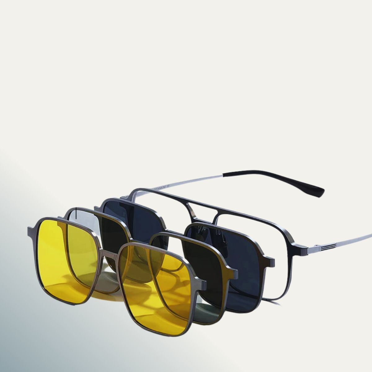 Glasses with magnetic clip on sunglasses